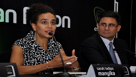 (L-r): Sarah Ladipo Manyika, chair of Judges, and Matthew Willsher, chief executive officer, Etisalat Nigeria, at a press conference to unveil the Patrons and Judges for the 2nd edition of the Etisalat Prize for Literature, held in Lagos…at the weekend.